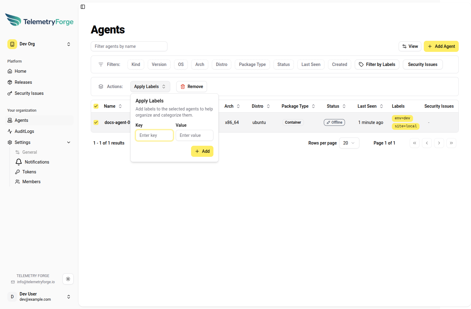 Apply labels dialog