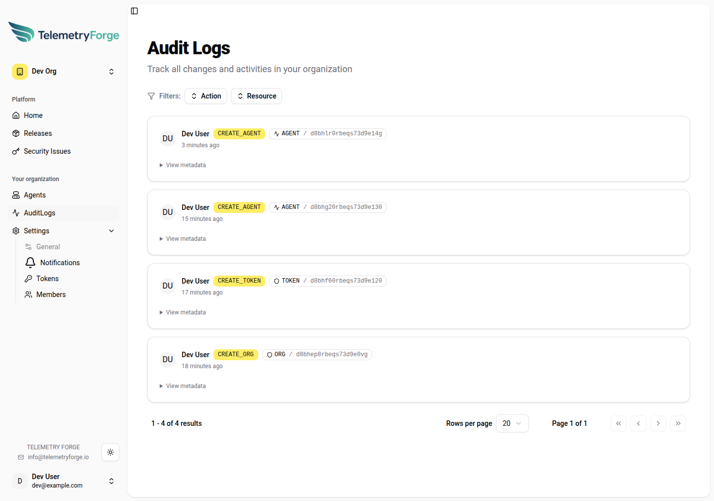 Audit logs page