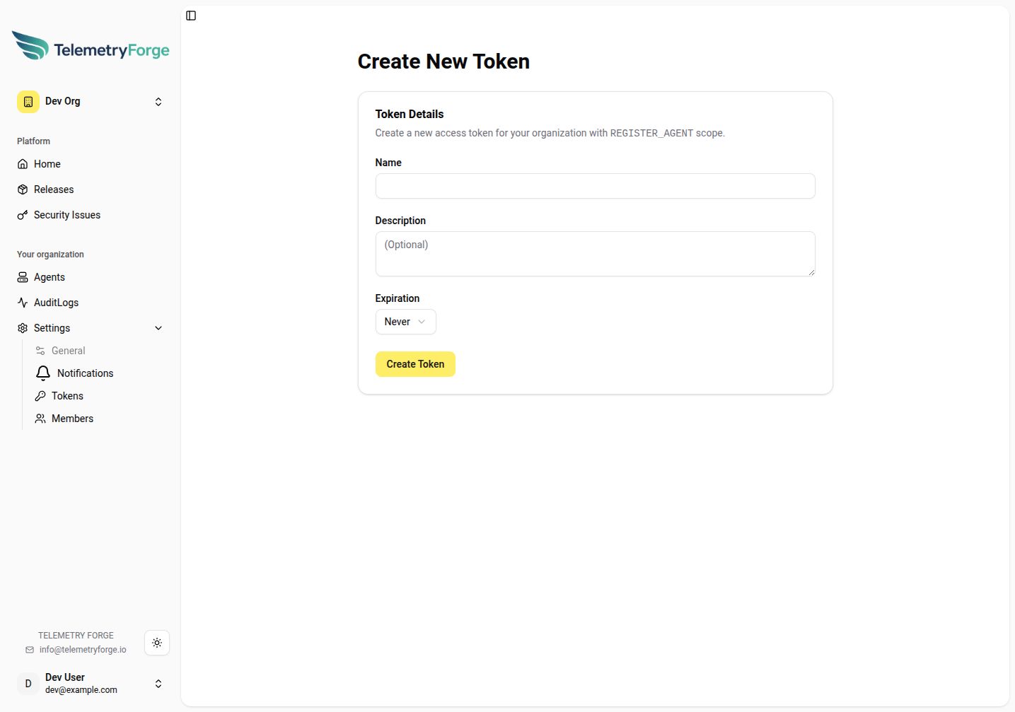 Create REGISTER_AGENT token